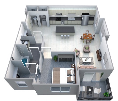Floor plan for 1 bed, 1 bath, 900 sqft